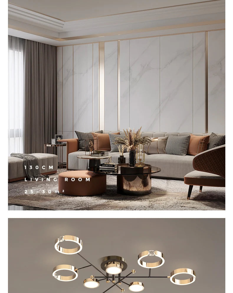 Modern Luxury Chandelier Lighting For Living Room Bedroom Plated Gold Aluminum Remote Control Pendant Lights Crystals Decoration
