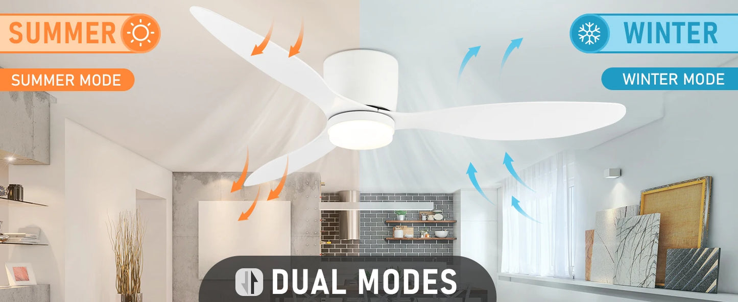 IRALAN 42 inch/52 inch Ceiling Fan with Light Remote Control, Modern Ceiling Fan for Bedroom, Living Room-Black/White/Wood