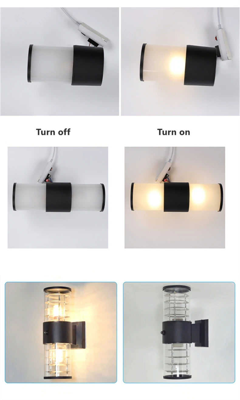 E27 LED Outdoor Wall Lamp Sensor Up Down Glass Aluminum Waterproof Garden Light Corridor Street Exterior Wall Sconce 110V 220V