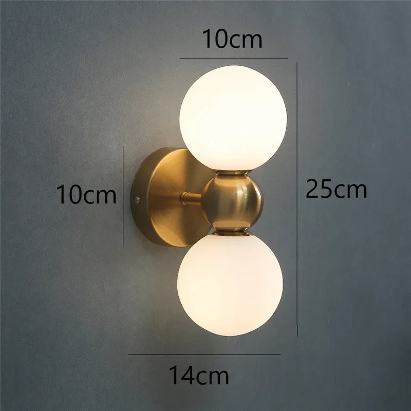 Nordic Glass Ball Wall Lamps Bedroom Bedside Lamp Living Room Background Wall Light LED Indoor Lighting with White Ball G9 Bulbs