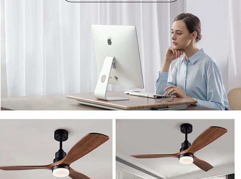 42/52 Inch Solid Wood Ceiling Fan, for Living Rooms, Bedrooms, Dining Rooms, and Study Rooms, with Remote Control Fan Lights