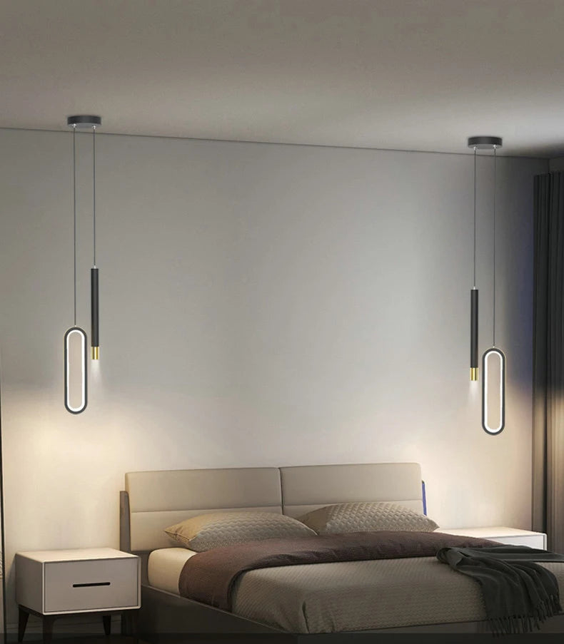 Modern Black Hanging Pendant Lamps For Bedroom Bedside Lighting AC 220V LED Black High Ceiling Suspended Light with Long Cable