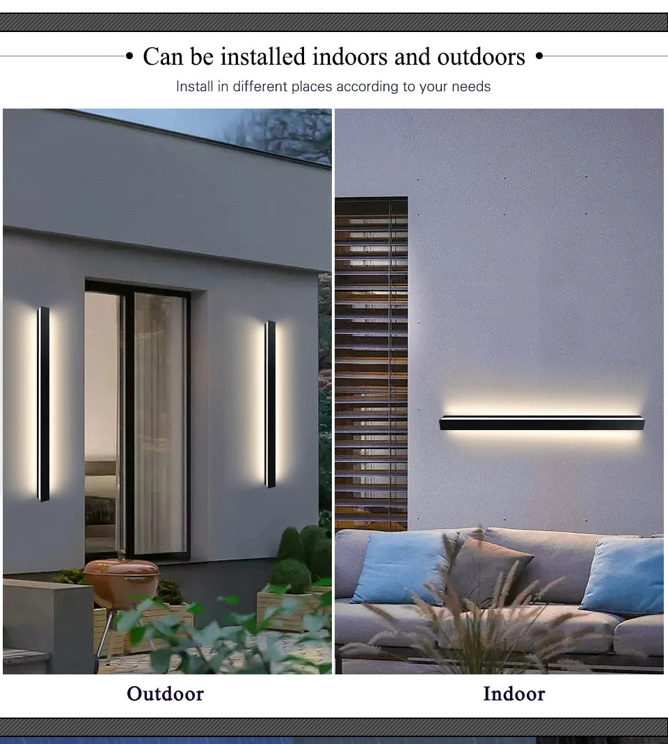 Long Wall Light outdoor Waterproof Modern Long Strip LED lighting wall lamp IP65 Garden AC 85-256v outdoorDecoration
