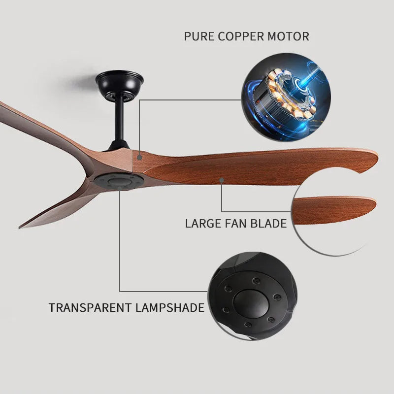 42/52 Inch Nordic LED Ceiling Light Restaurant Living Room Home Remote Control DC Silent Industrial Retro Electric Fan