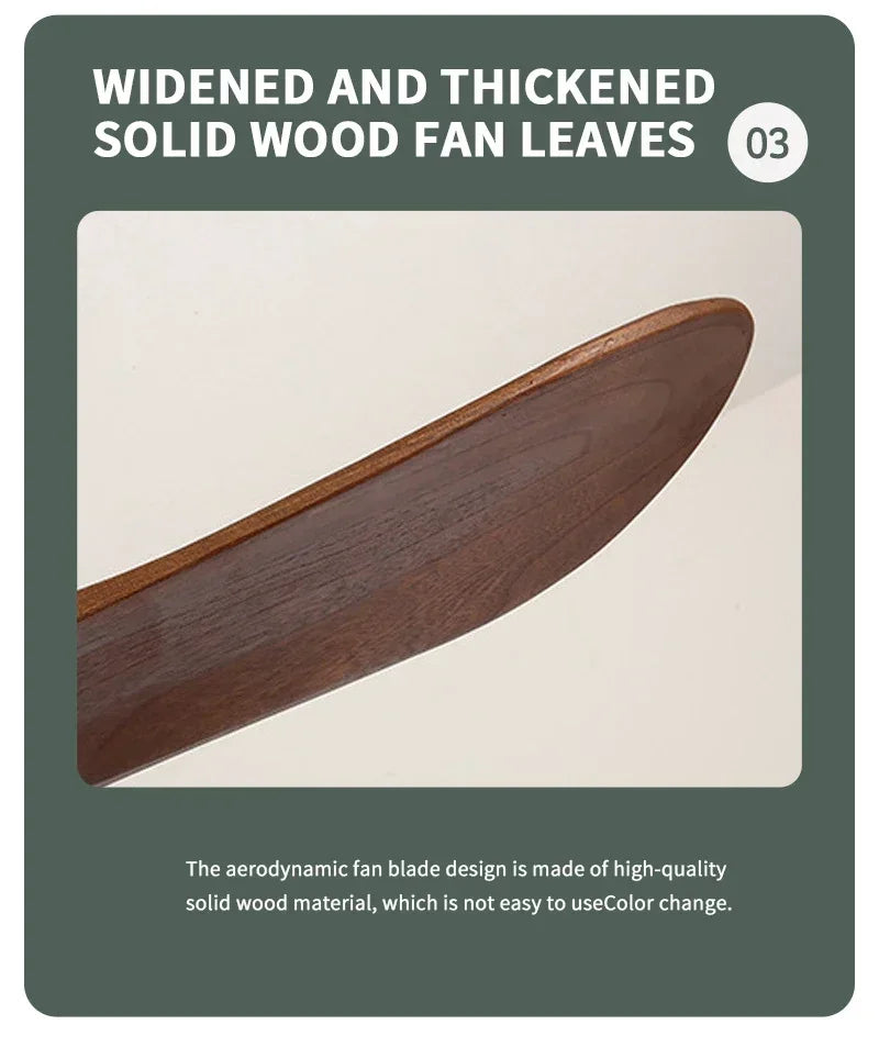Modern Solid Wood Retro High Air Volume Ceiling Fan with Remote Control Without Lights Living Room and Dining Room Pendant Light