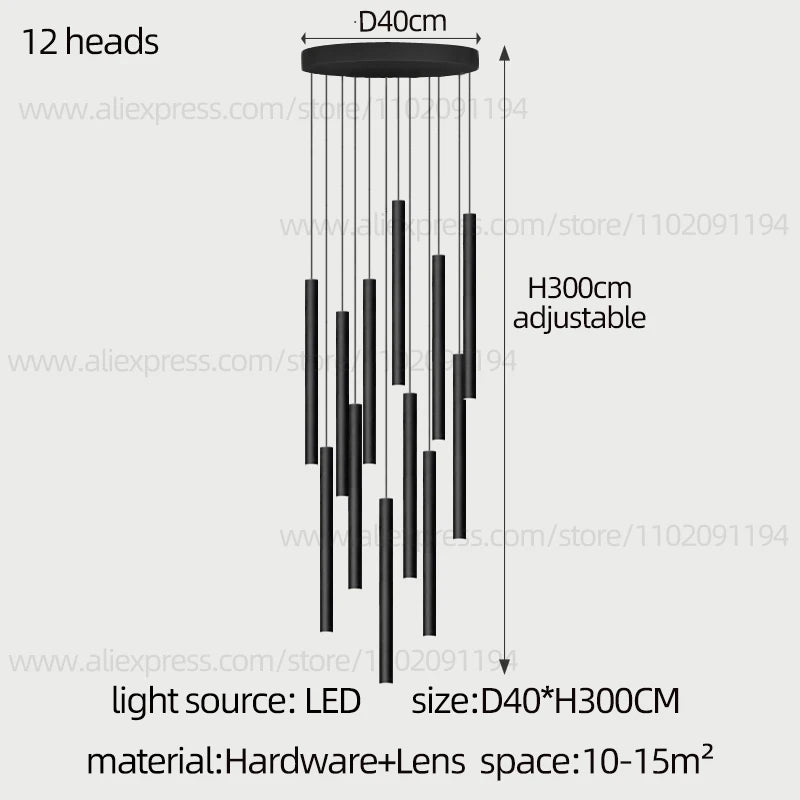 Cylindrical Modern Pendant Long Tube Lamp Hanging Cable Living Room Lamp Designer Villa Penthouse Lamp Led Staircase Chandelier