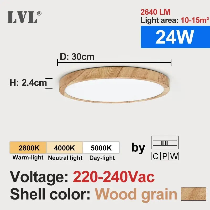 LVL LED Ceiling Light Wood Grain 3 in 1 Lighting Colors Home Lighing Kitchen Bedroom Bathroom Round Flush Ceiling Lamp