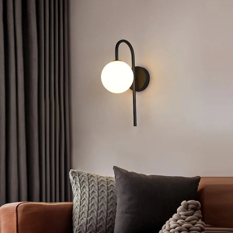 Frosted Glass Ball Indoor LED Wall Lamps with Plug Switch Black Gold G9 LED Wall Lights Wall Sconce for Corridor Aisle