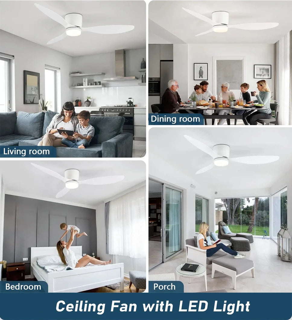 Modern Ceiling Fan with LED Light, DC Motor, Large Air Volume, Remote Control for Kitchen, Bedroom, Dining Room, Patio
