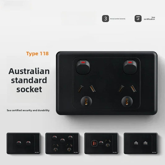 118 Type Australian Standard Socket Switch Combination Single Opening Multi Hole Socket Panel Multi Opening Multi Hole 10a/15a