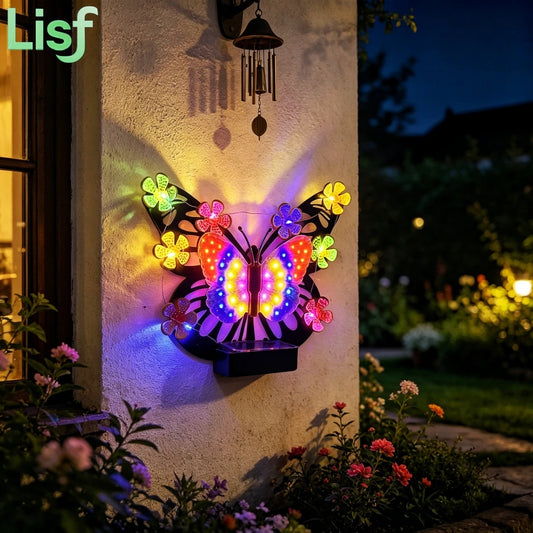 Solar Outdoor Butterfly Wall Decor Metal Decorative Lights Waterproof Butterfly Decoration for Outside Patio Yard Porch