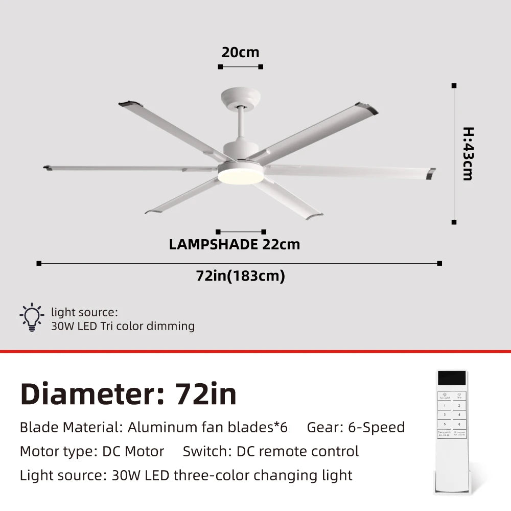 FUMANJIA 72Inch Ceiling Fan - DC Motor&Remote Control, 6-Speed Adjustment, Aluminum Blade, Reversible Function for Commercial