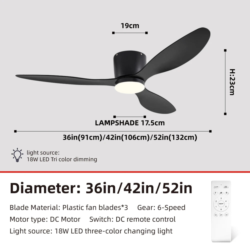 FUMANJIA Ultra-Thin DC Ceiling Fan with Remote - 6-Speed Silent, 3 ABS Blades, Ideal for Low Ceilings & Minim Spaces Energy