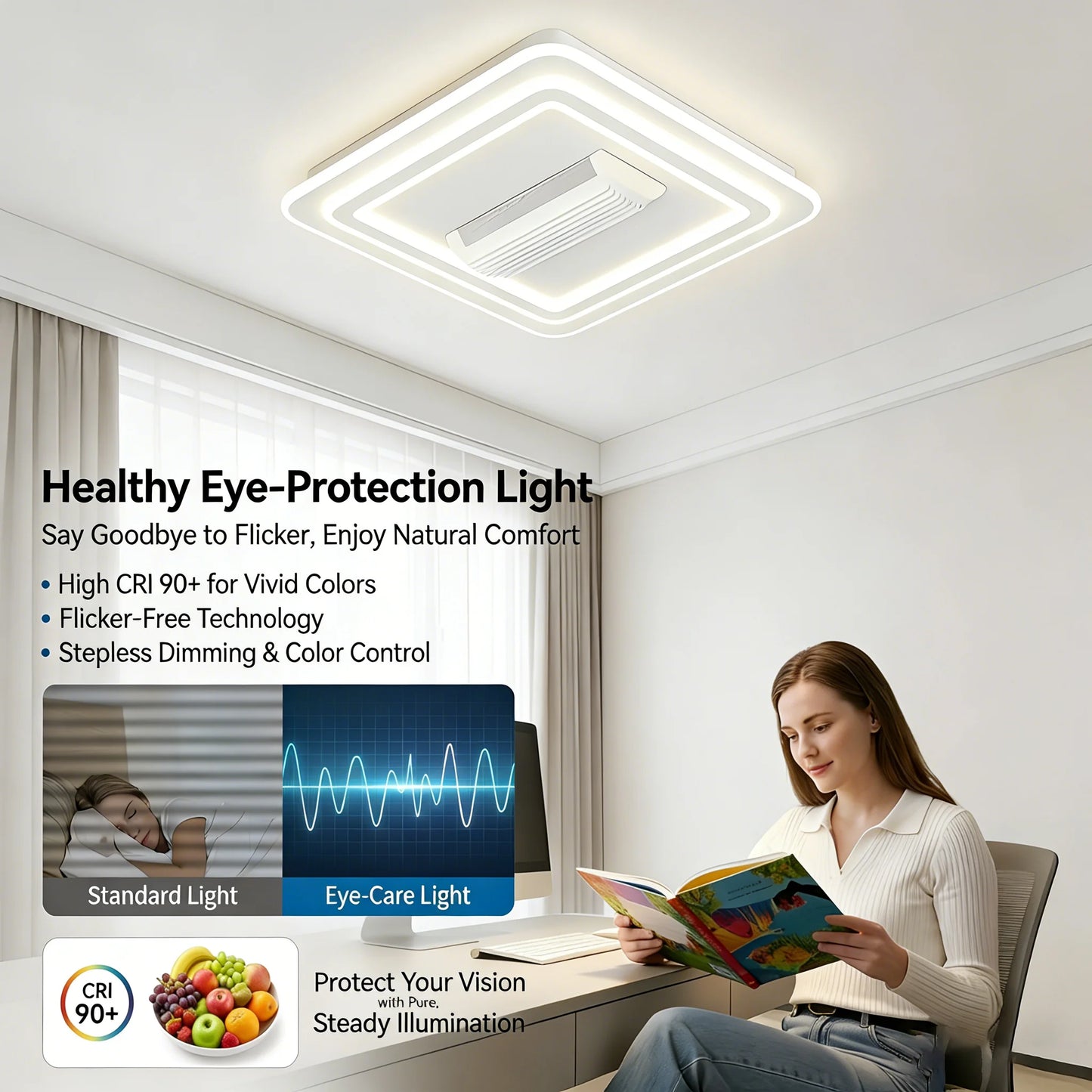 Nordic Smart LED Ceiling Fan Light APP Remote Control Dimming Square Round 220V Ceiling Fan Light Fixture Bedroom Living Room