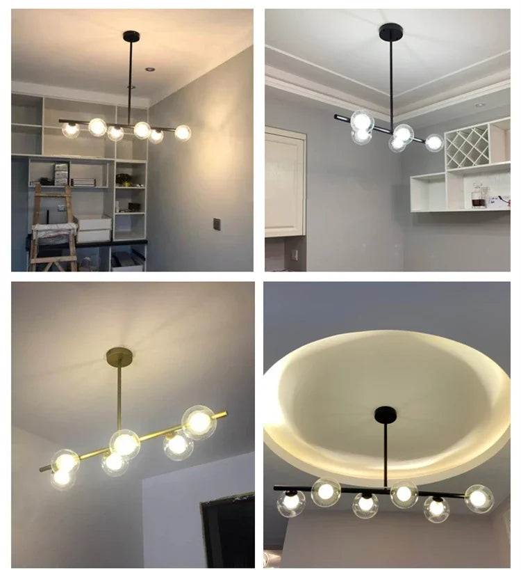 Modern 5/6 White Glass Balls Dining Room Chandelier for Kitchen Island Table Living Room Bedroom Suspension Lamp LED Lighting