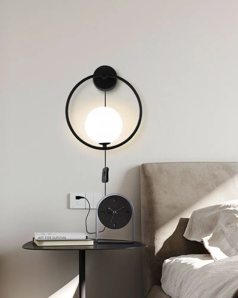 Frosted Glass Ball Indoor LED Wall Lamps with Plug Switch Black Gold G9 LED Wall Lights Wall Sconce for Corridor Aisle