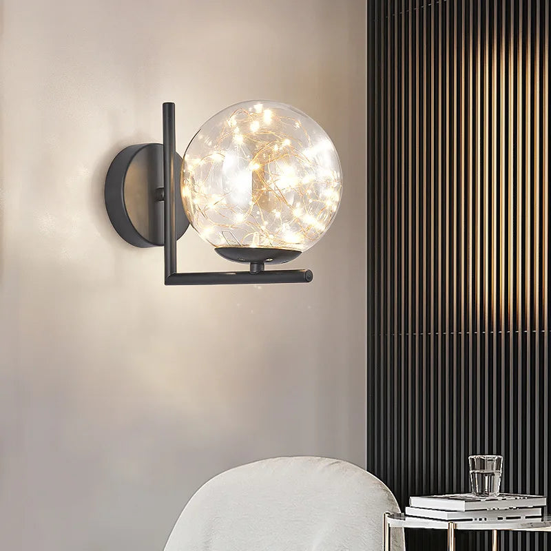 Nordic Wall Lamp Bedroom Bedside Light Warm Romantic LED Lights Luxury Living Room Modern Sconce Starry Background Lighting