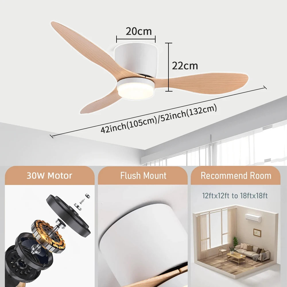 Modern LED Ceiling Fan, Remote Control, High Airflow DC Motor, Pendant Light Suitable for Bedrooms, Living Rooms, Dining Rooms