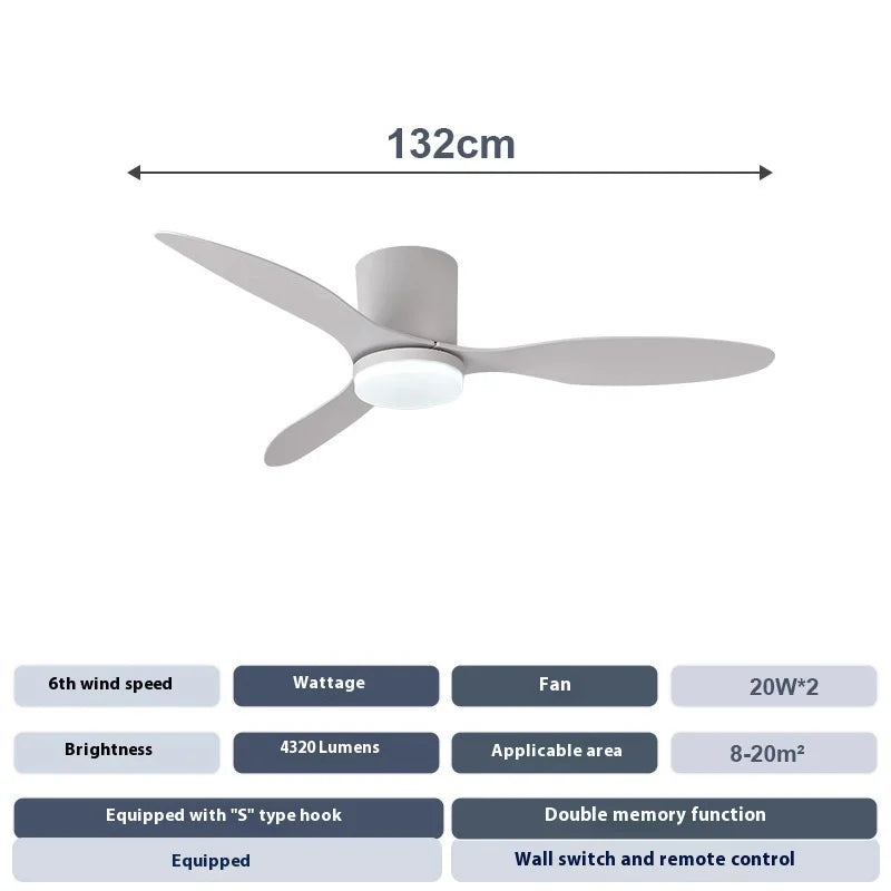 Nordic Ceiling Fan with Lights Dimmable Light Remote Control Quiet DC Motor Fans with Timer for Home Bedroom Living Room Foyer