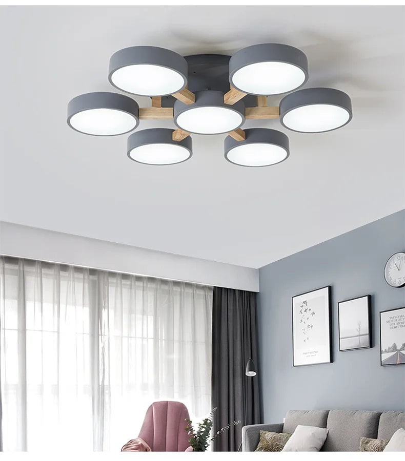 Nordic Style Personalized Macaron Ins Chandelier Bedroom Ceiling Decoration Lamp Modern Minimalist Wood Art Living Room Led Lamp