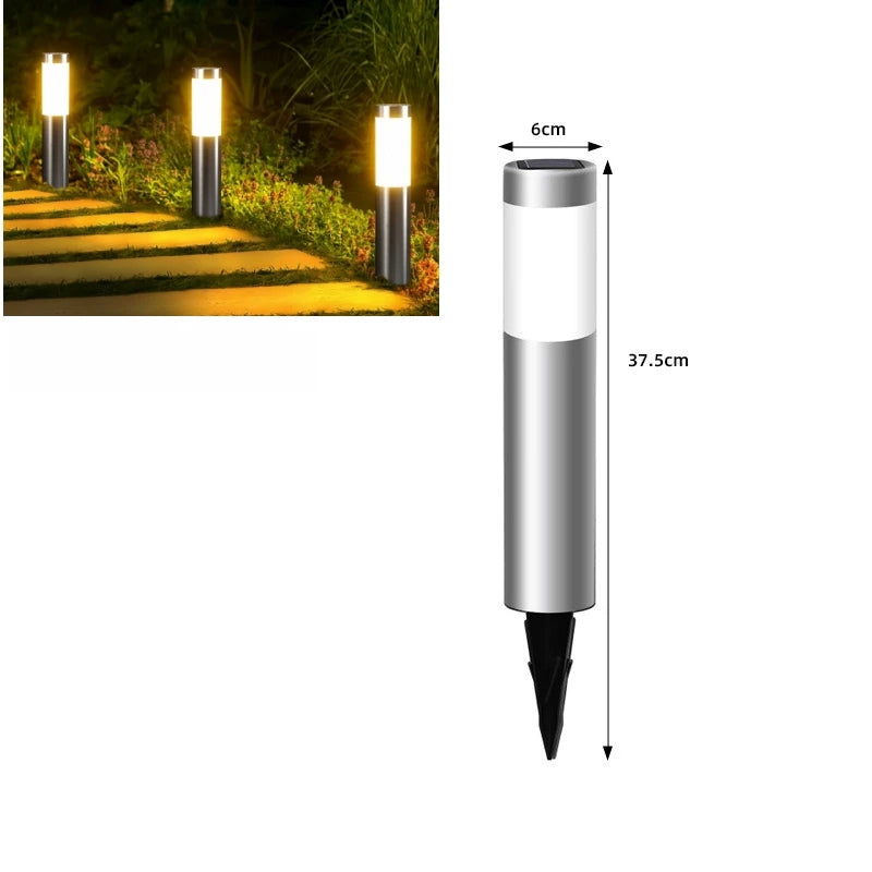 Solar Stainless Steel LED Modern Pathway Lights Upgraded Courtyard Outdoor Garden Cylindrical Lawn Light Outside Walkway Decor