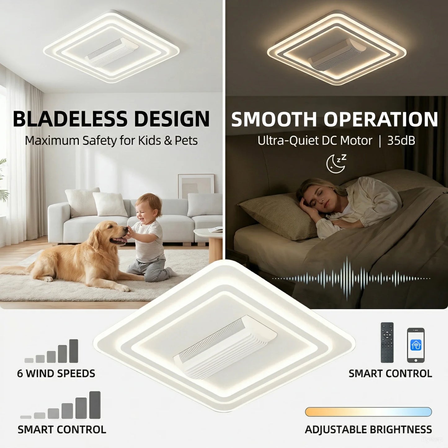 Nordic Smart LED Ceiling Fan Light APP Remote Control Dimming Square Round 220V Ceiling Fan Light Fixture Bedroom Living Room