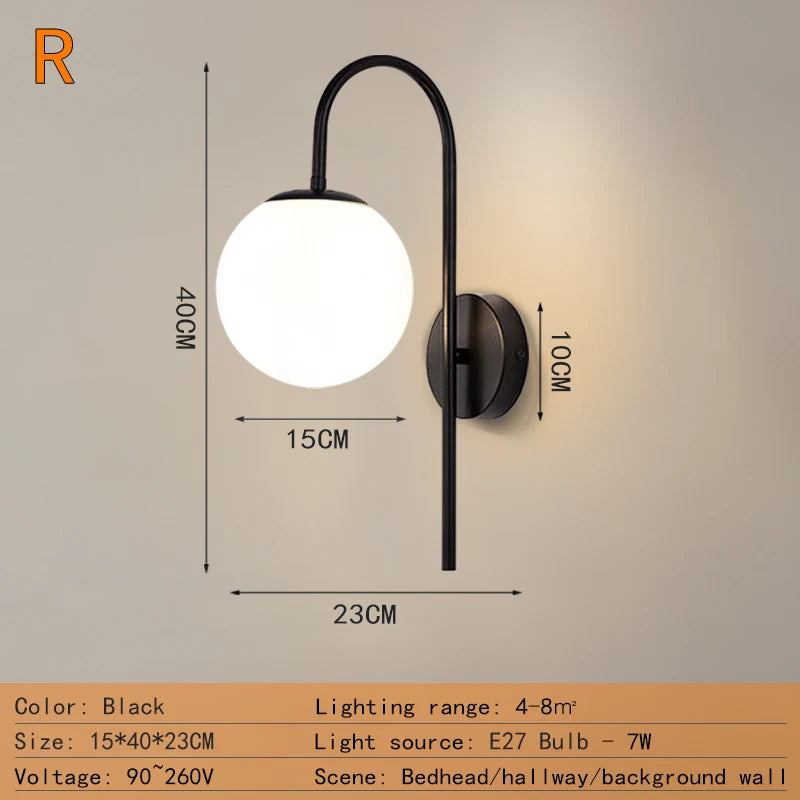 Nordic Home Decoration Lamp White Glass Ball Metal Wall Light 90-260V For Bedroom Corridor Mirror Leisure Area Bedhead Wall Lamp