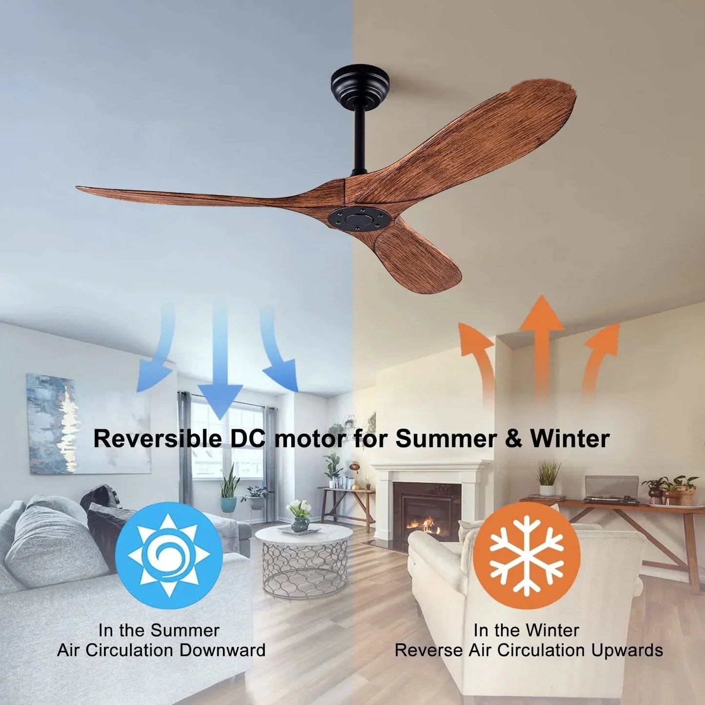 85V - 260V Solid Wood Bland 52 60 Inch Ceiling Fans with LED DC Motor Remote Control
