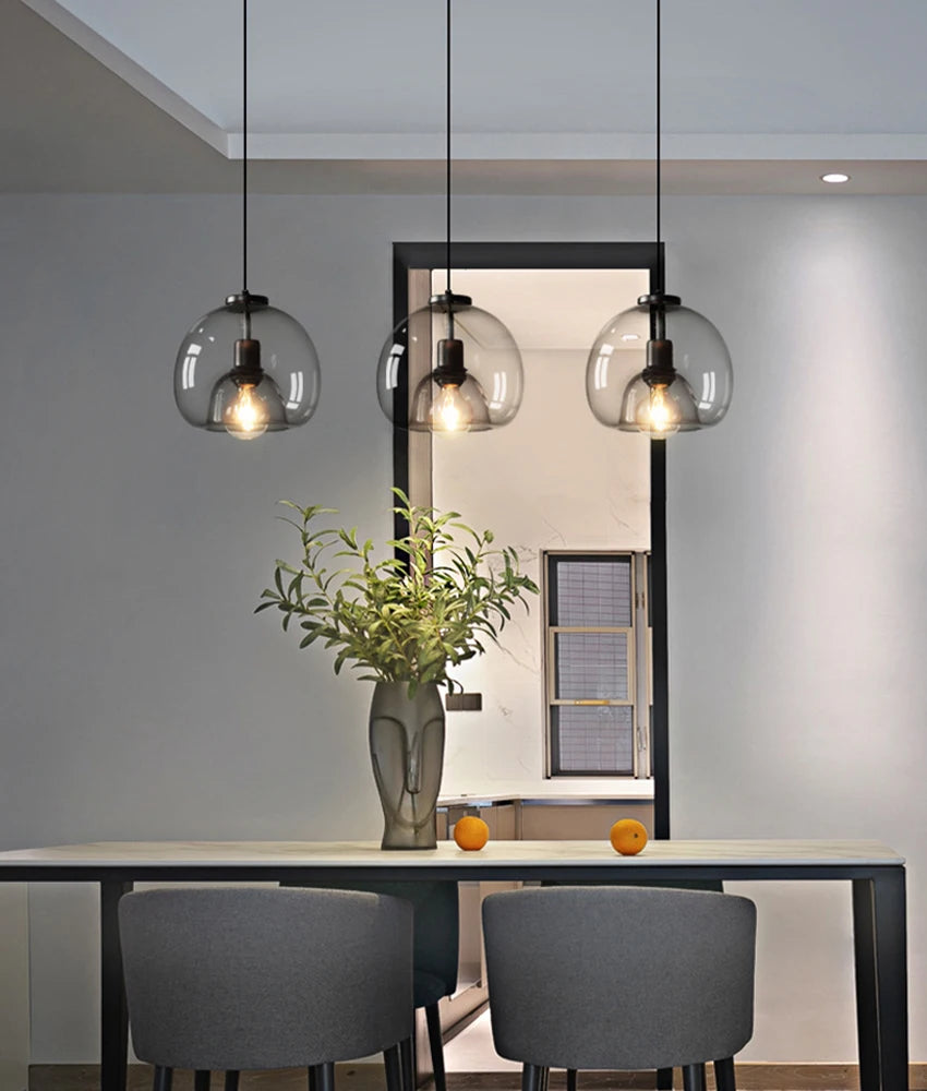 Glass Led Ceiling Chandelier E27 Black Pendant Lamp For Living Room Dining Table Kitchen Bedroom Modern Gray Art Hanging Light