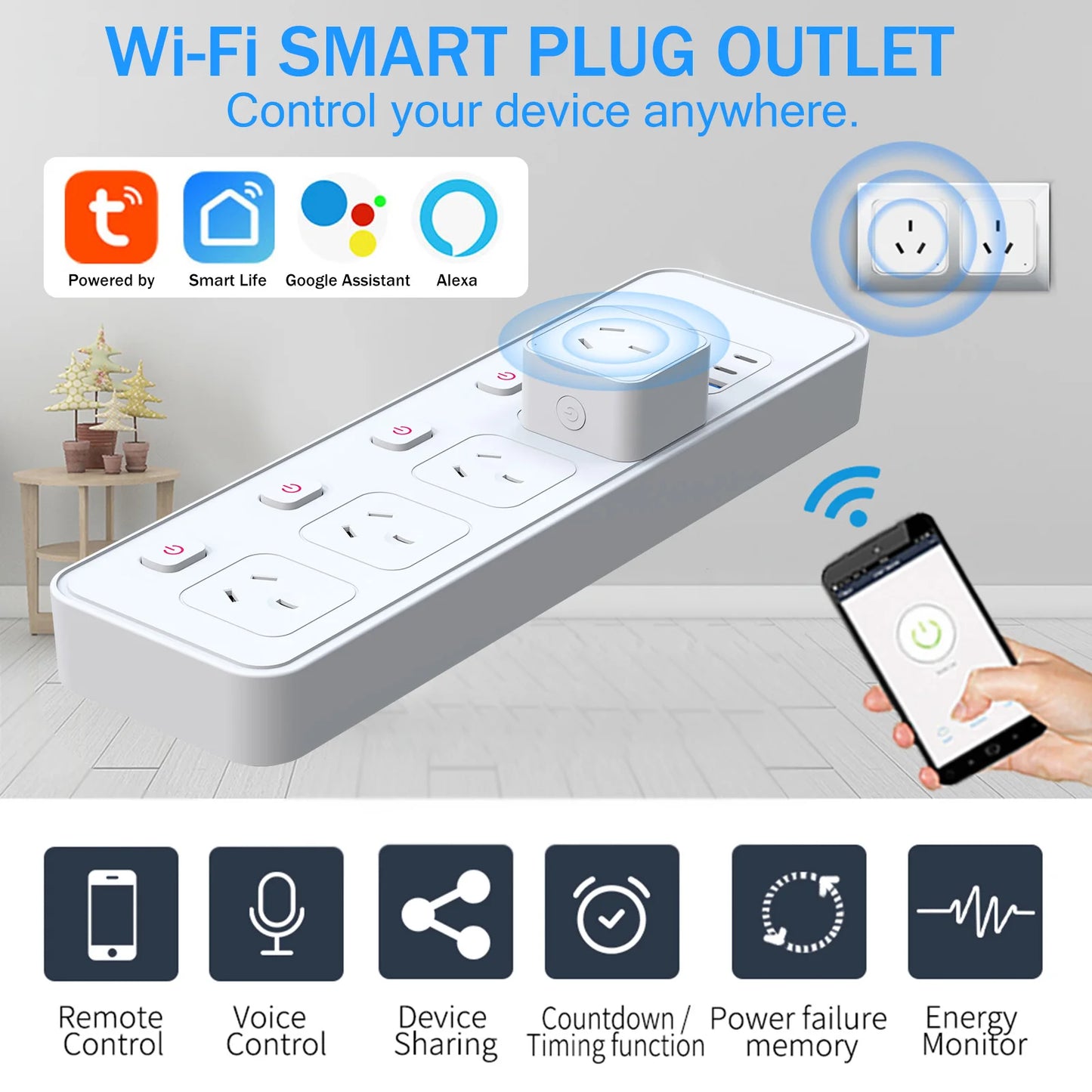 AU Plug Smart Socket Power Strips Supplier WiFi Multi-Function intelligent Outlet Wireless Remote Timing Support Aleax