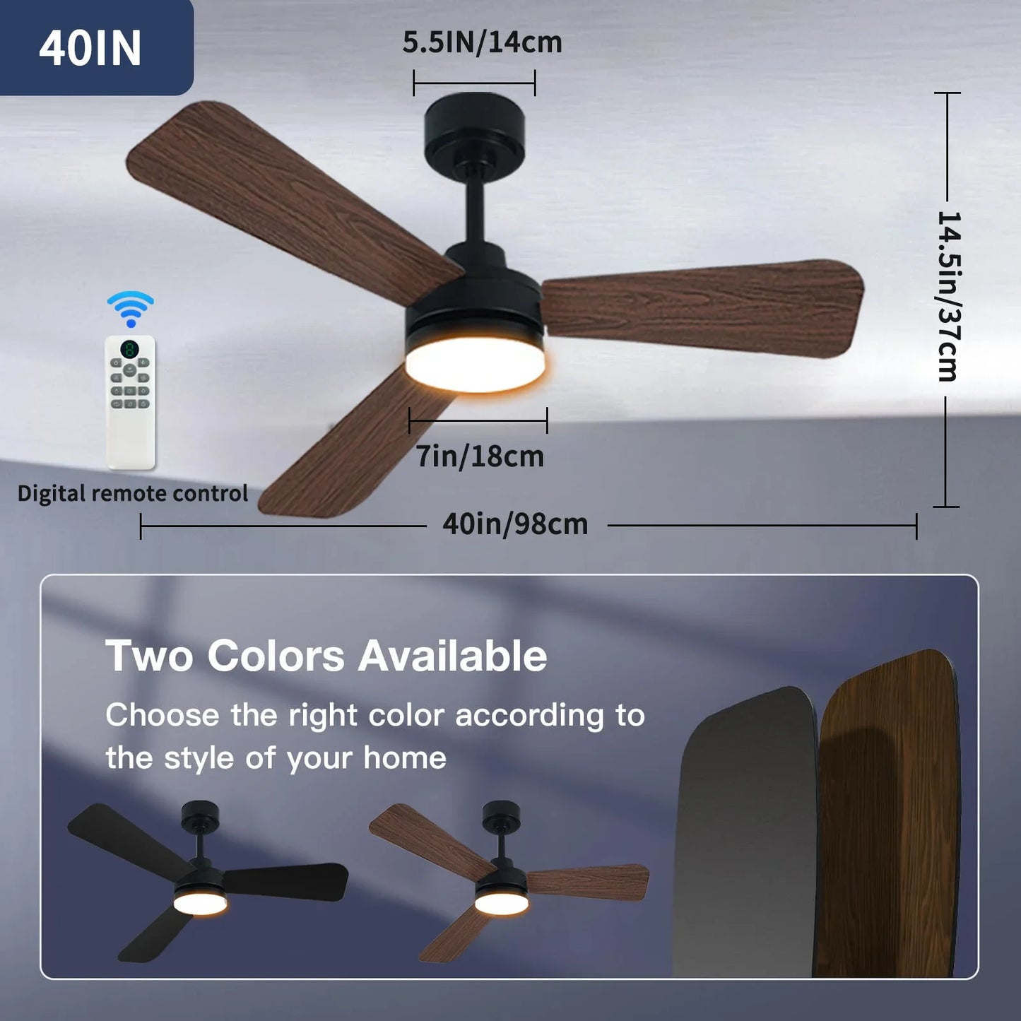Ceiling Fan with Light, 3CCT, Silent DC Motor, Remote Control, Living Room, Bedroom, Dining Room and Study, Fan Light