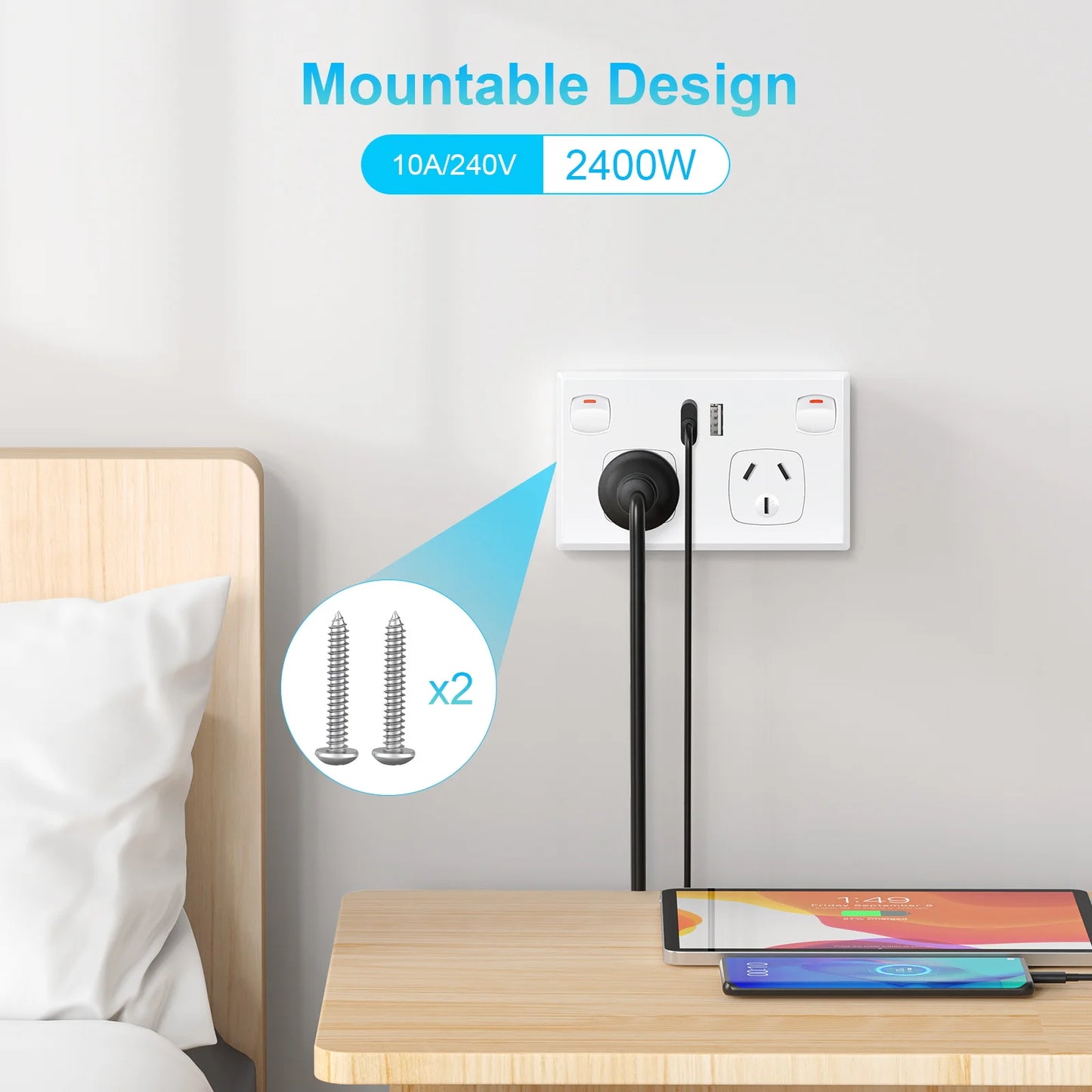 Au Plug adapter Mobile phone charging power supply 10A socket Australian standard wall dual socket with 2gang switch 118mm*73mm
