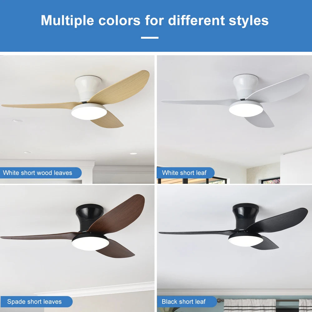 40inch Smart Bedroom LED Ceiling Fans Lights with Remote Control 6 Speeds Wind 3 Blades Dimmable Indoor Ceiling Fan Black White