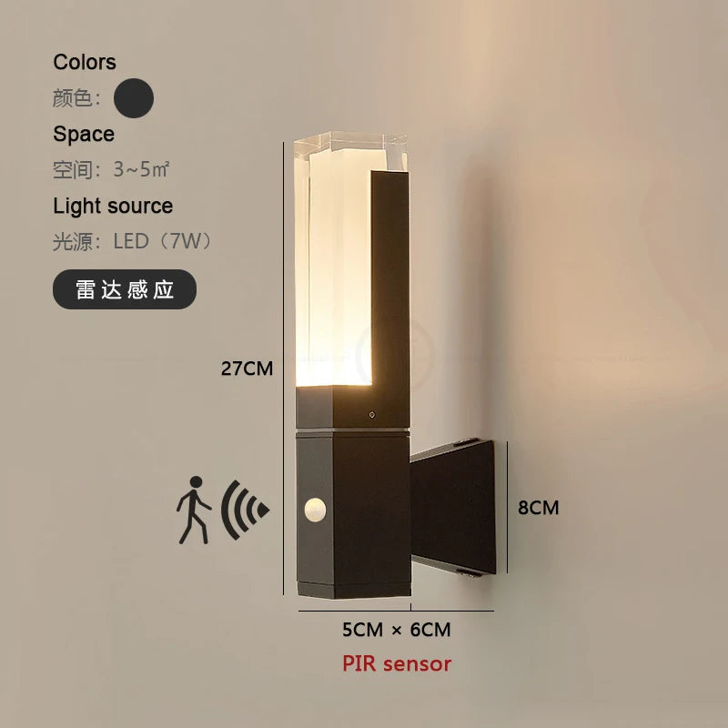 Aluminum PIR sensor outdoor wall lamp waterproof staircase hallway minimalist exterior wall lamp courtyard balcony wall lamp