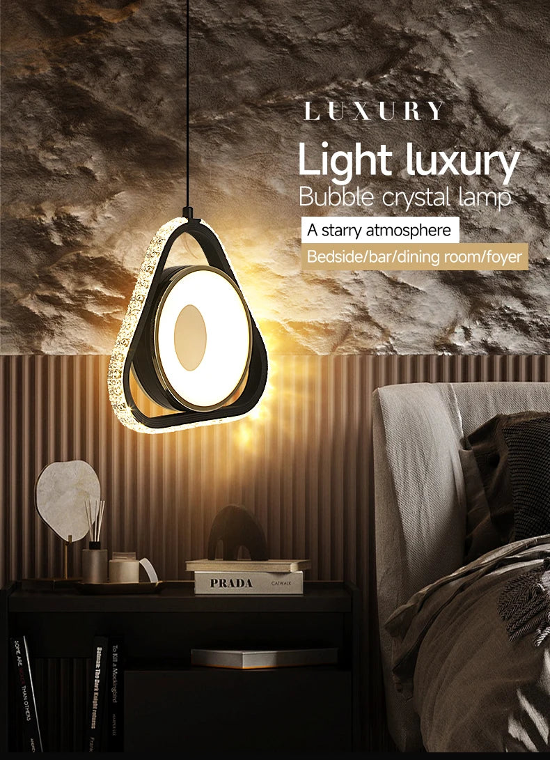 Modern Pendant Lamp Dining Room LED Crystal Design Gold Finish Minimalist Bedroom Bedside Lighting Chandelier for Home Decor