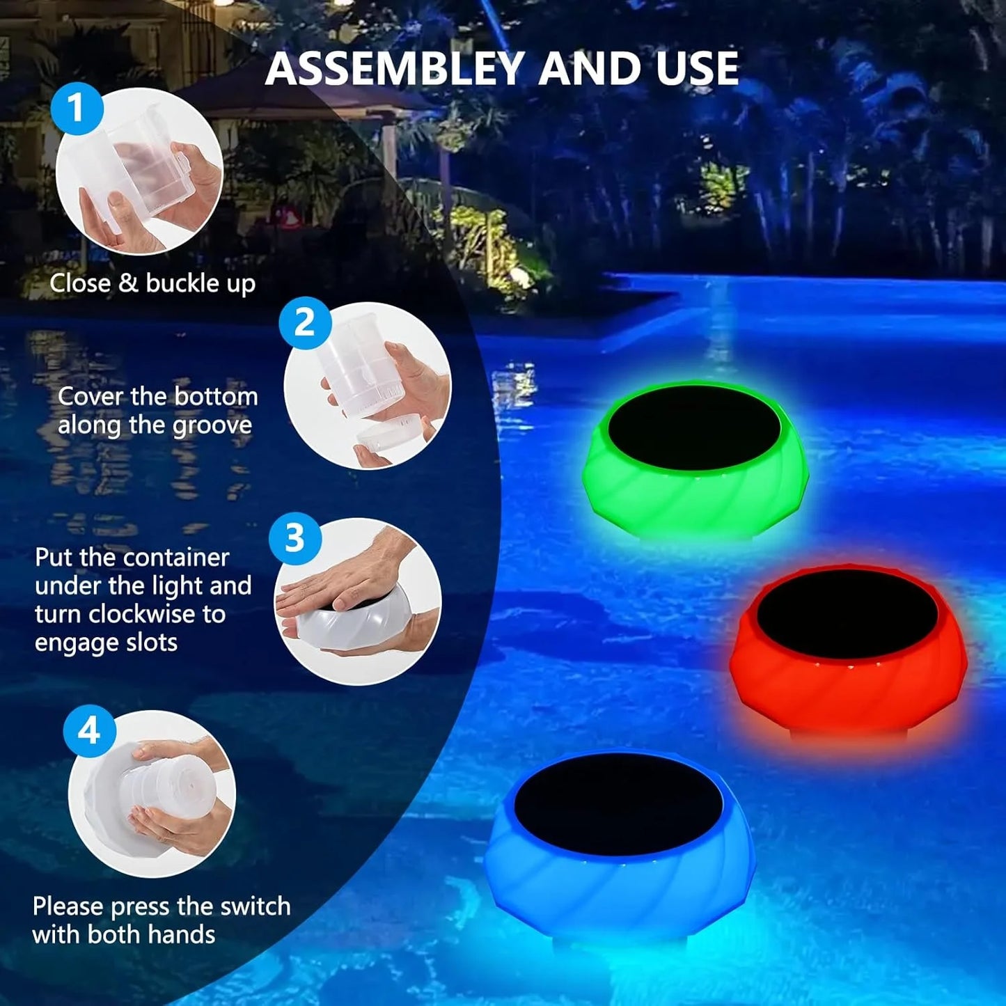 Solar Swimming Pool Lights Pool Chlorine Floater for 3inch Tablets Auto Light up at Night for Pool, Hot Tub,Party Decoration
