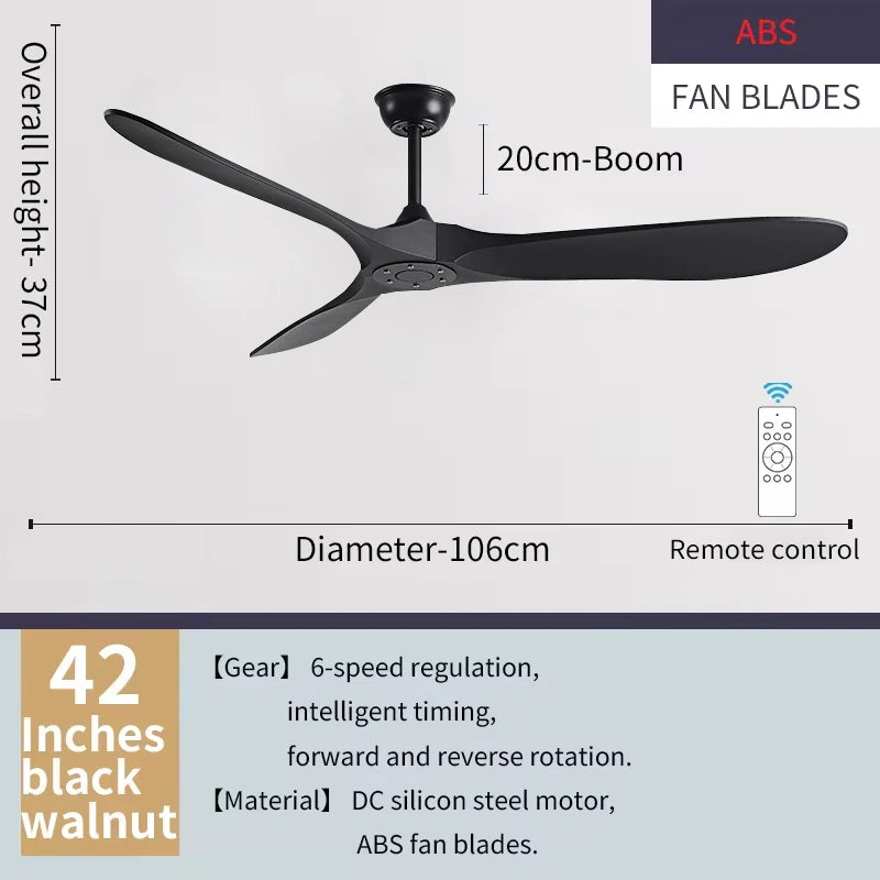 Modern Nordic retro high airflow ceiling fan with remote control for unlit living and dining room pendant lights