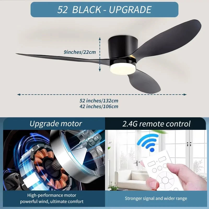 Modern Ceiling Fan, LED Light, DC Motor, High Air Volume Remote Control, Kitchen, Bedroom, Dining Room, Terrace, Pendant Light