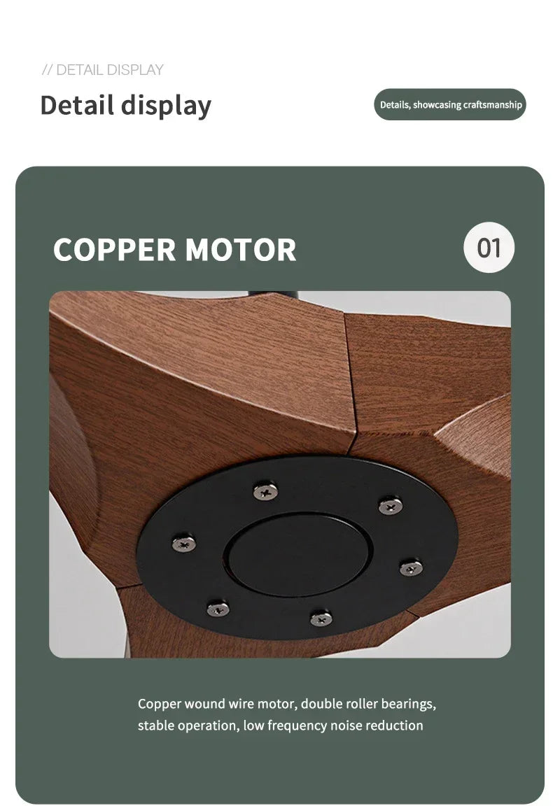 Modern Solid Wood Retro High Air Volume Ceiling Fan with Remote Control Without Lights Living Room and Dining Room Pendant Light