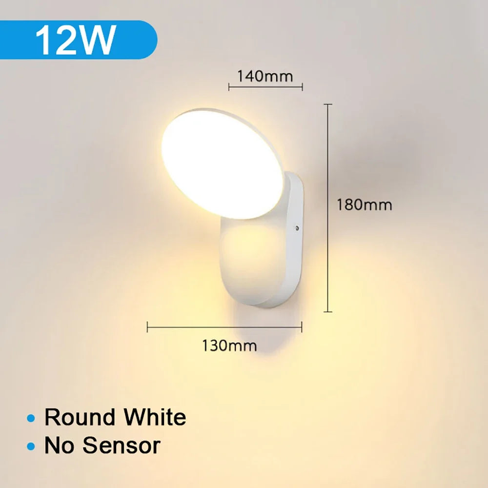 PIR Motion Sensor LED Outdoor Wall Lamp 12W IP65 Waterproof Aluminum Garden Porch Light Corridor Entrance Sconce Indoor Fixture