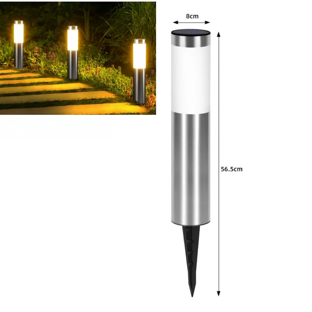 Solar Stainless Steel LED Modern Pathway Lights Upgraded Courtyard Outdoor Garden Cylindrical Lawn Light Outside Walkway Decor
