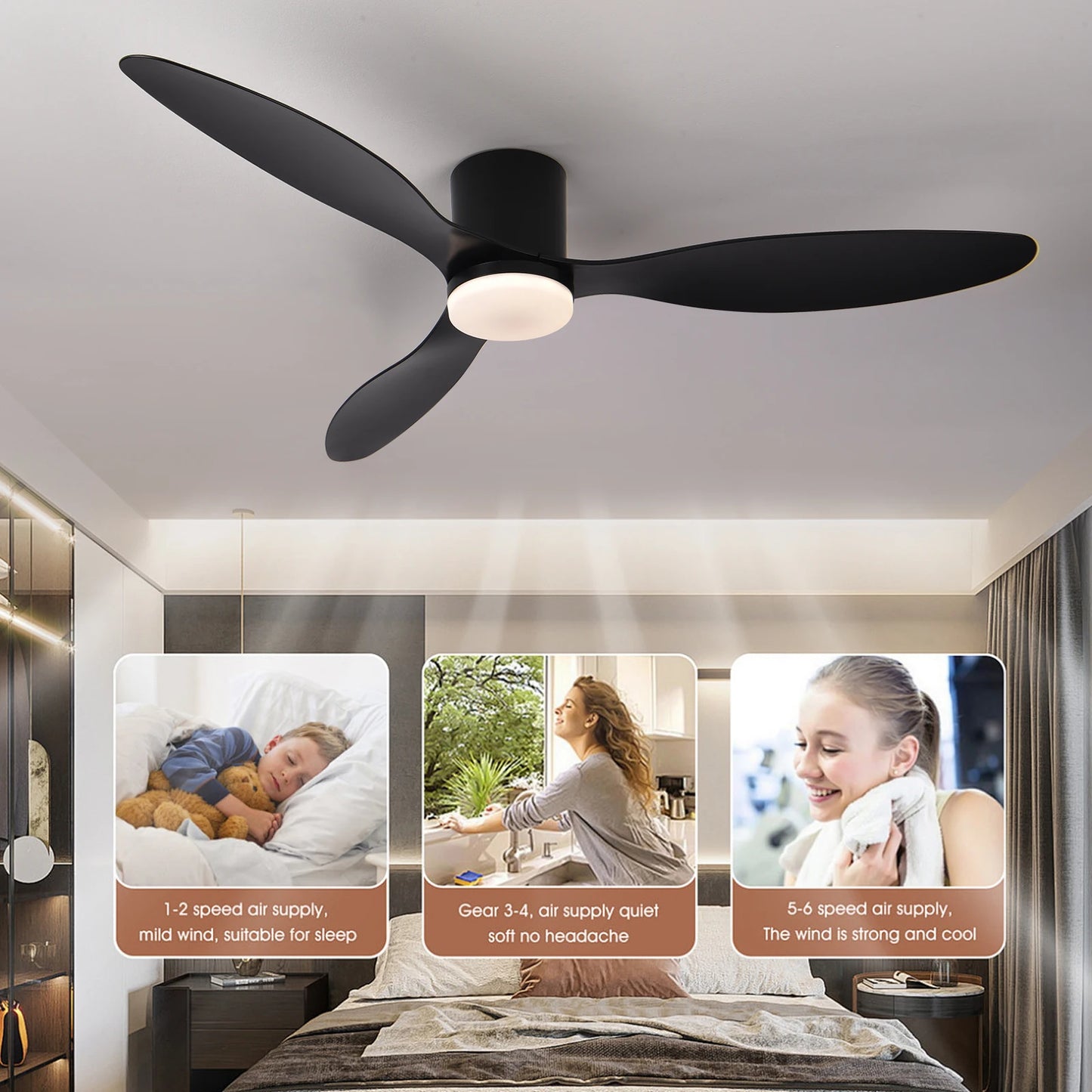 Modern Black White Low Floor DC Motor 30W Ceiling Fans With Remote Control Simple Ceiling Fan With Light Home Fan