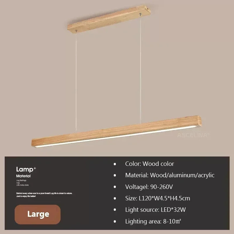 Modern LED Pendant Light wood Long Strip dining table lamp suspension Chandelier for living dining room kitchen lighting fixture