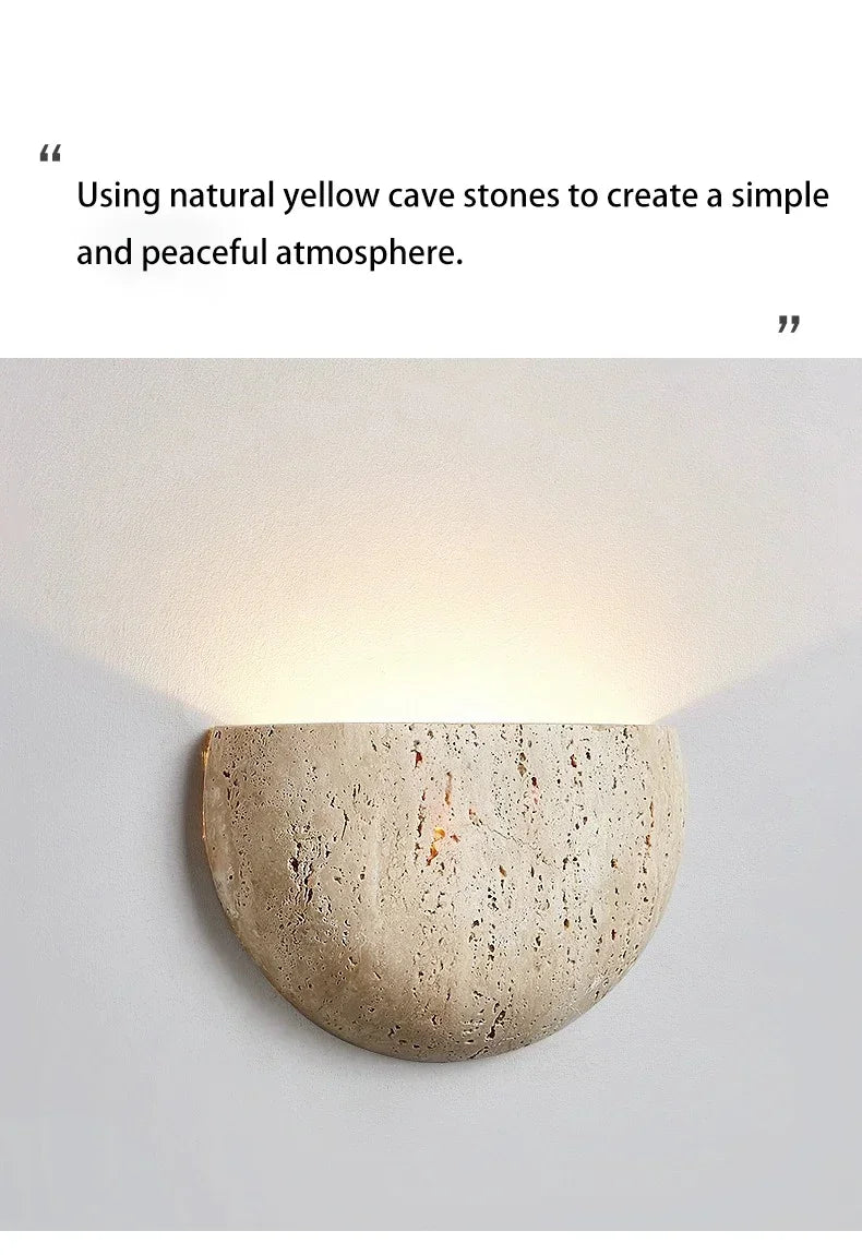 2025 Led Wall Lamp Bedroom Bedside Light Retro Medieval Style Yellow Cave Stone Nature Lighting Fixtures Home Room Decor Interio