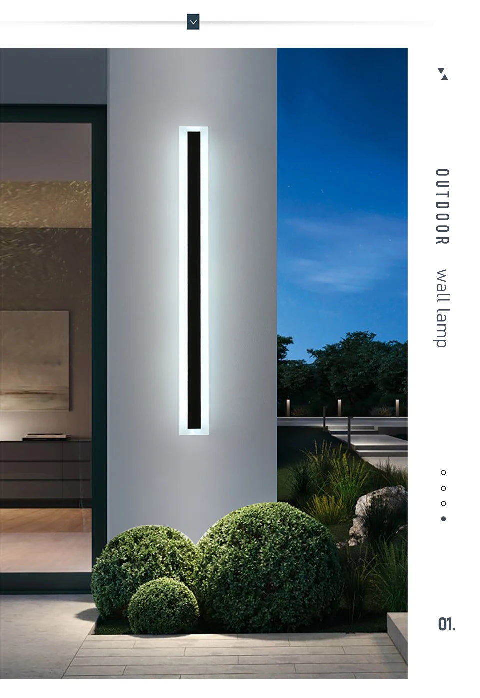 Outdoor IP65 waterproof Long strip lamp, simple LED wall light suitable for courtyard, villa, gate, garden outdoor decoration