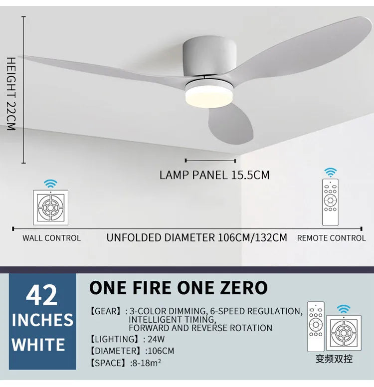 LED Light DC Motor Modern Ceiling Fan Kitchen Living Room Dining Room Household High Air Volume Remote Control Pendant Light