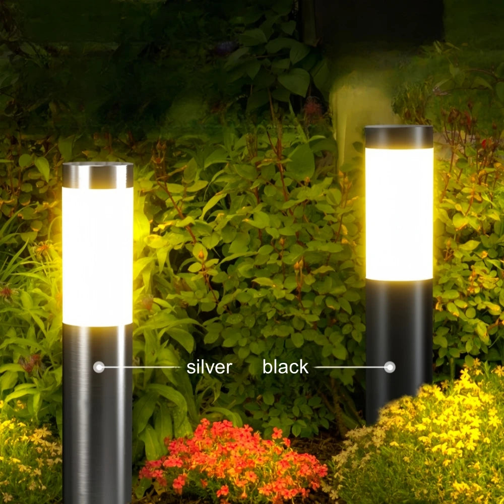 Solar Stainless Steel LED Modern Pathway Lights Upgraded Courtyard Outdoor Garden Cylindrical Lawn Light Outside Walkway Decor
