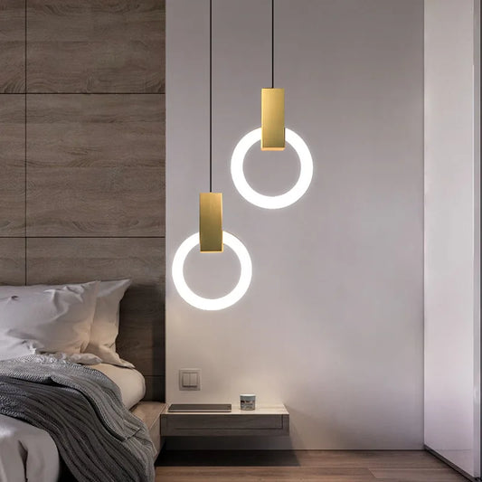 Nordic Simple LED Pendant Light Living Room Stairs Ring Chandelier Creative Dining Room Bedroom LED Ceiling Pendant Lamp