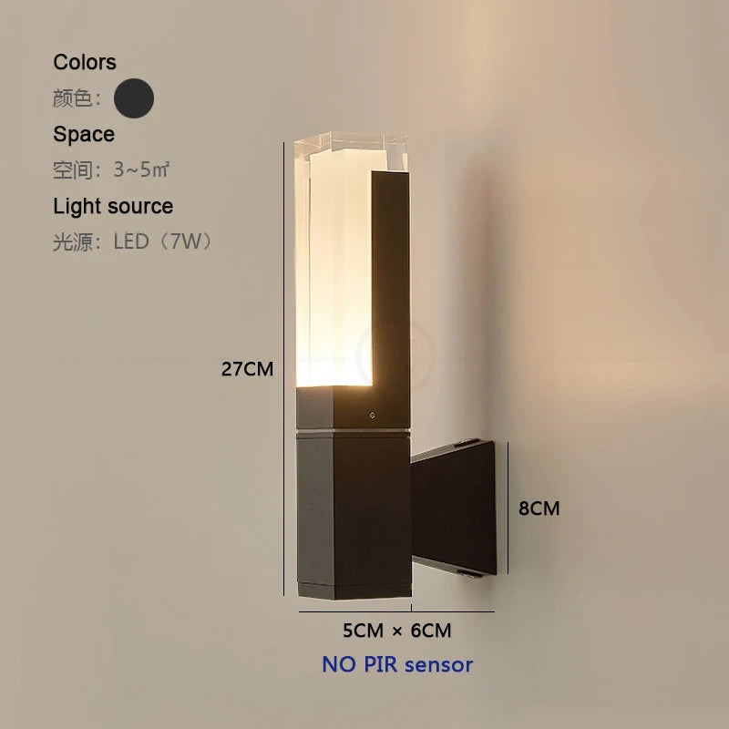 Aluminum PIR sensor outdoor wall lamp waterproof staircase hallway minimalist exterior wall lamp courtyard balcony wall lamp
