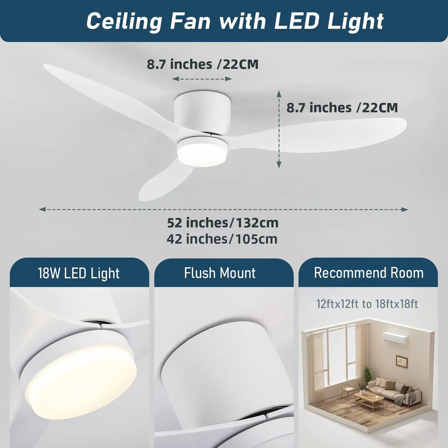 Modern LED Ceiling Fan, Remote Control, High Airflow DC Motor, Pendant Light Suitable for Bedrooms, Living Rooms, Dining Rooms